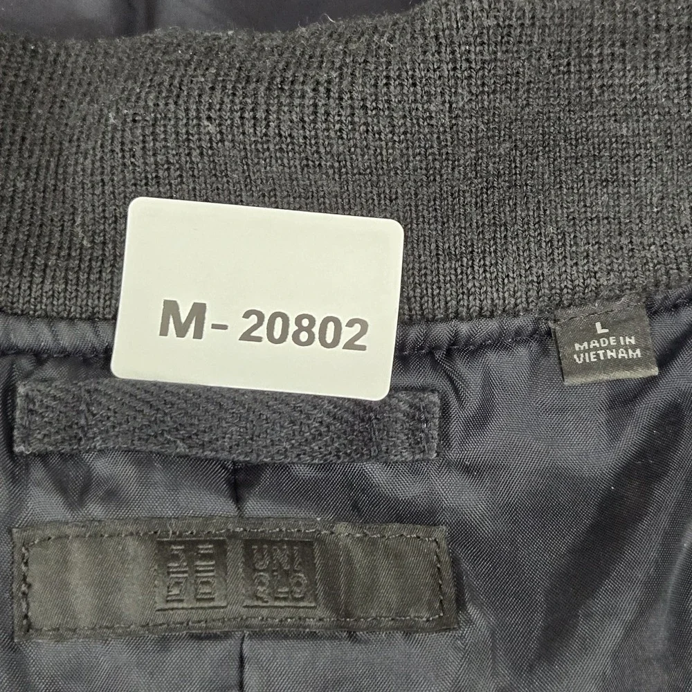 Uniqlo Men Jacket L Black Nylon Polyester MA1‎ Blouson Bomber Zipper Long Sleeve